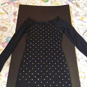 Black and gold mini dress, polka dots, xhiliration